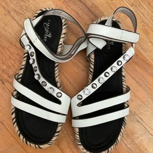 Naked Feet White Strappy Studded Rope-Trim Sandals